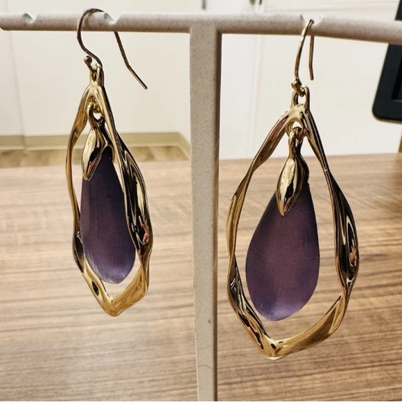 Alexis Bittar Jewelry - Alexis Bittar Purple Lucite in Gold Tone Setting Teardrop Earrings 2.5” long New